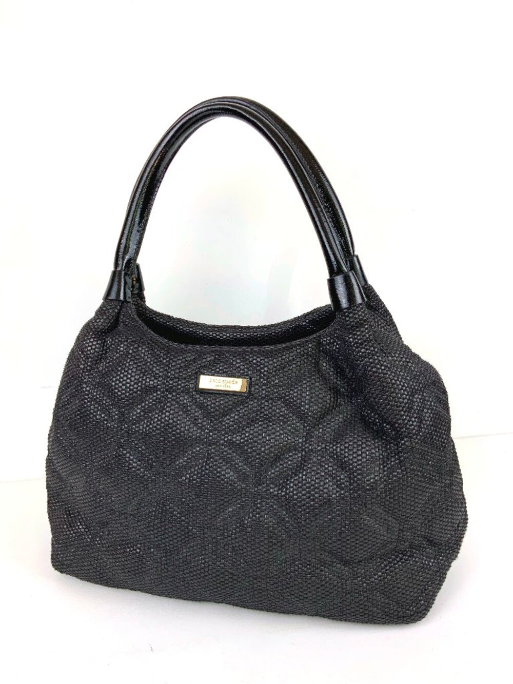 Kate Spade New York Black Quilted Woven Straw Satchel Hand Bag - Picture 1 of 16